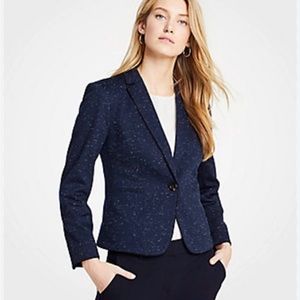 LOFT Wool Blend Blazer Jacket Navy Blue Speckled Size 10 Petite New